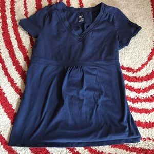Navy blue empire waste maternity shirt.